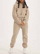 Thick Plush Hoodies Solid Short Top & Long Pants Set