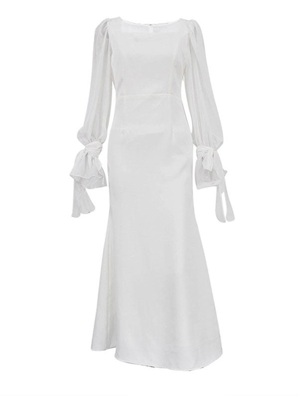 Lace Long Sleeve White Maxi Dress
