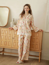 Kafiloe Floral Lace Trim Cotton Pajama Set