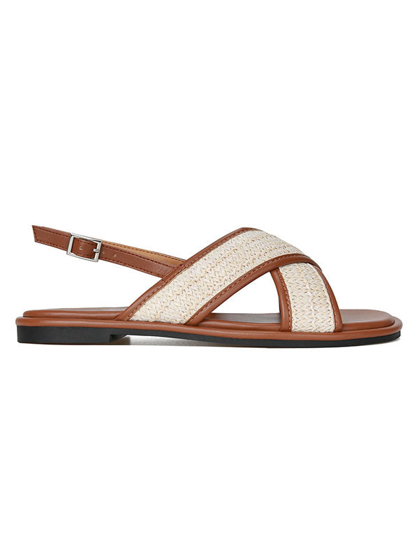 Woven Cross Strap Round Toe Sandals