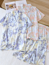 Lapel Floral Printed Short Sleeve & Short Pant Set