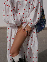 Lantern Sleeve Heart Print Floral Maxi Dress