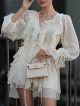 Ruffled Lace-up Mini Dress