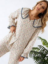 Cotton Long Sleeve Lotus Leaf Pajama Set