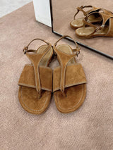 Vintage Suede Thong Flat Sandals
