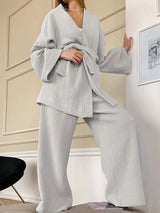 Cotton Solid Color Long Sleeve Robe Set