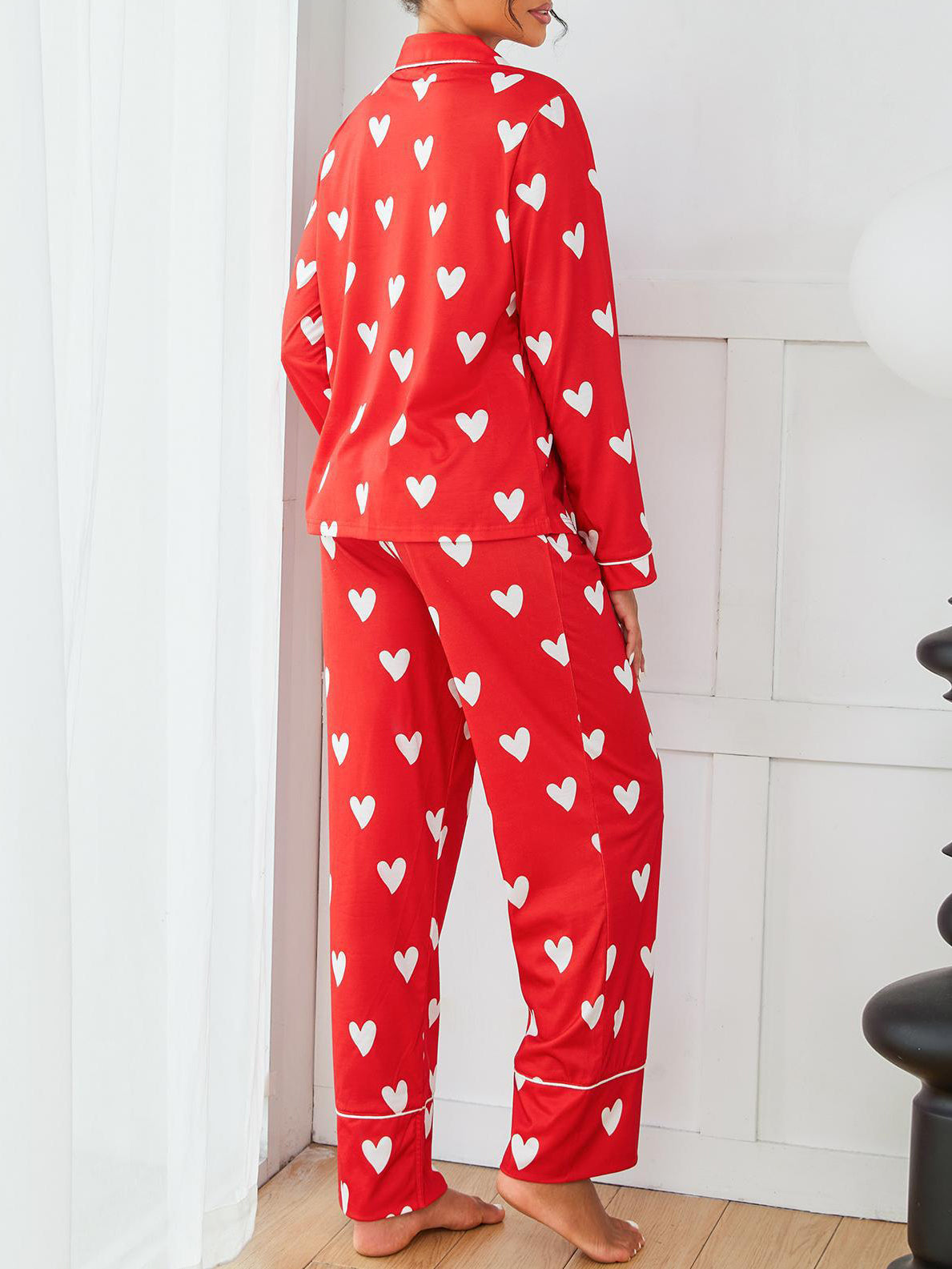 Heart Print Long Sleeve Pajama Set