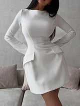 Long Sleeve High Waist White Mini Dress