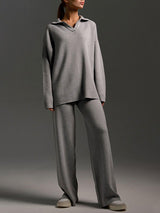 V Neck Solid Knitted Sweater Set