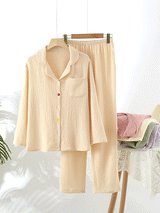 Cotton Long Sleeve Solid Color Pajama Set