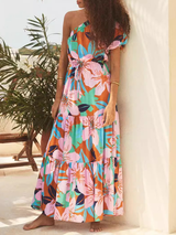 One Shoulder Floral Print Maxi Dress