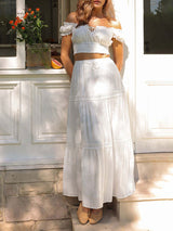 White Lace Up Top & Long Skirt Set