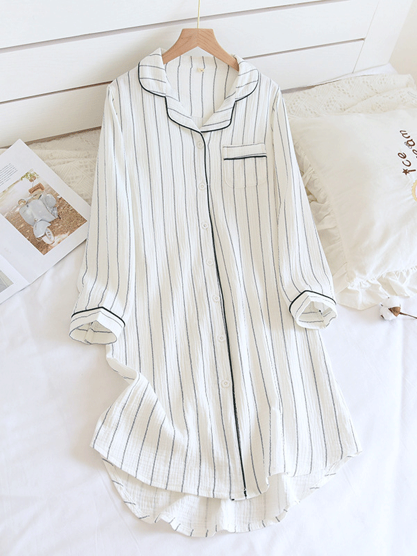 Cotton Stripe Button Down Nightgown