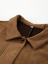 Vintage Solid Color Pockets Brown Jacket