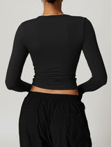 V Neck Long Sleeve Fitted Crop Top