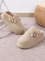 Platform Suede Buckle Furry Slippers