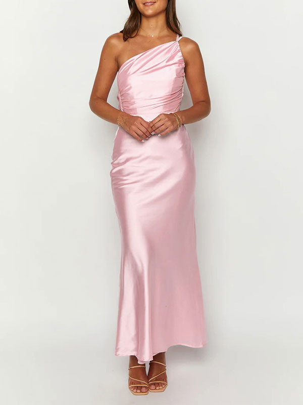 Sleeveless One Shoulder Maxi Dress