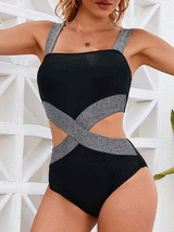 One Piece Wide Strap Cross Cutout Swimsuit