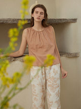 Cotton Sleeveless Top & Printed Pants Pajama Set