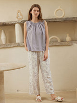 Cotton Sleeveless Top & Printed Pants Pajama Set