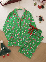 Christmas Candy Cane Print Knotted Pajama Set