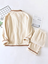 Contrast Trim Flannel Pajama Set