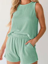 Round Neck Sleeveless Top and Shorts Set