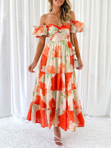 Off Shoulder Floral Print Maxi Dress