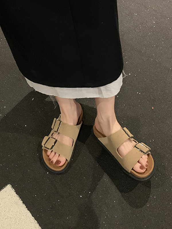 Open Toe Double Strap Buckle Slides