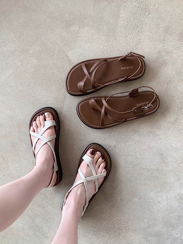 Straps Solid Color Flat Sandals