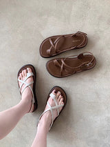 Straps Solid Color Flat Sandals