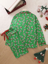 Christmas Candy Cane Print Knotted Pajama Set