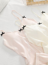 Lace Trim Bow Camisole and Shorts Pajama Set