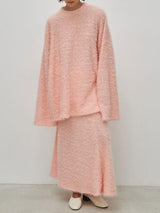 Fluffy Knitted Pink Maxi Skirt Set