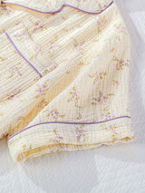 Small Floral Printed Short Sleeve 3Pcs Pajama Set