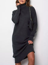 Turtleneck Solid Color Midi Sweater Dress