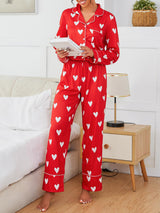 Heart Print Long Sleeve Pajama Set