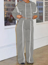 Solid Color Patchwork Hoodies & Long Pant Set