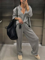 Knitted Solid Color Two Pieces Set