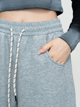 Solid Color Elastic Waist Fleece Baggy Pants