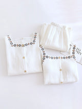 Embroidered Solid Three-Piece Pajama Set