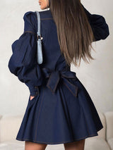 Puff Long Sleeve Mini Denim Dress