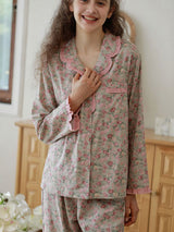 Vintage Ruffled Floral Print Pajama Set