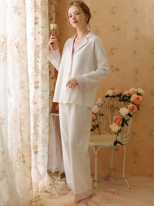 Cotton V Neck Long Sleeve Pajama Set