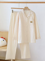 Cotton Stripe Cartoon Print Long Sleeve Pajama Set