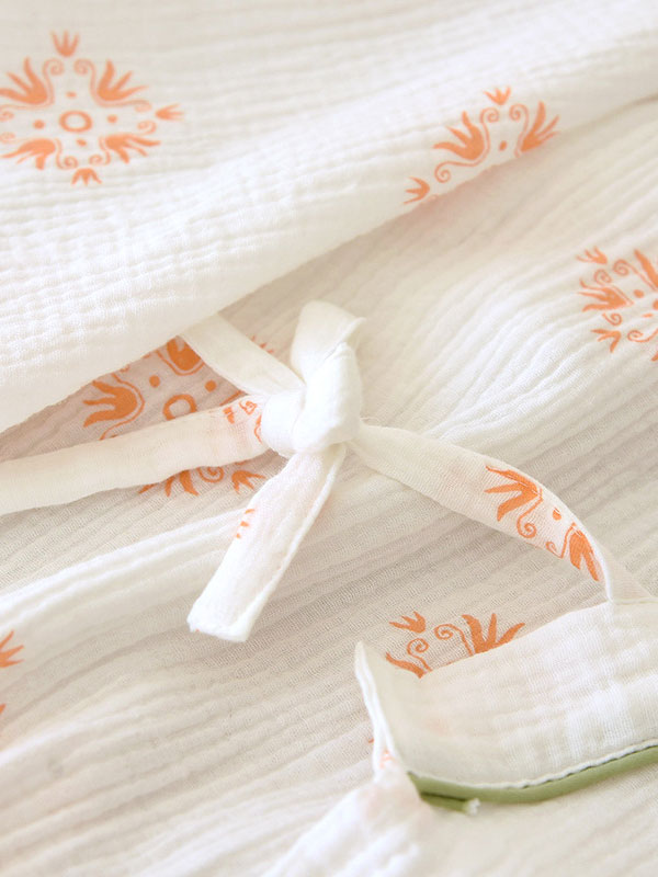 Cotton V Neck Floral Print Robe Pajama Set