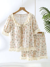 Padded Floral Short Sleeve Pajama Set