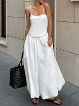 Spaghetti Strap Puffy Maxi White Dress