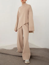 Asymmetrical Hem Turtleneck Knit Loungewear Set