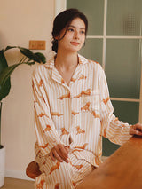 Dachshund Print Long Sleeve Striped Pajamas